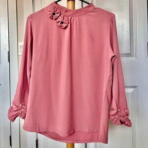 Ruffle Trim Knit Top With Long Puff Sleeves